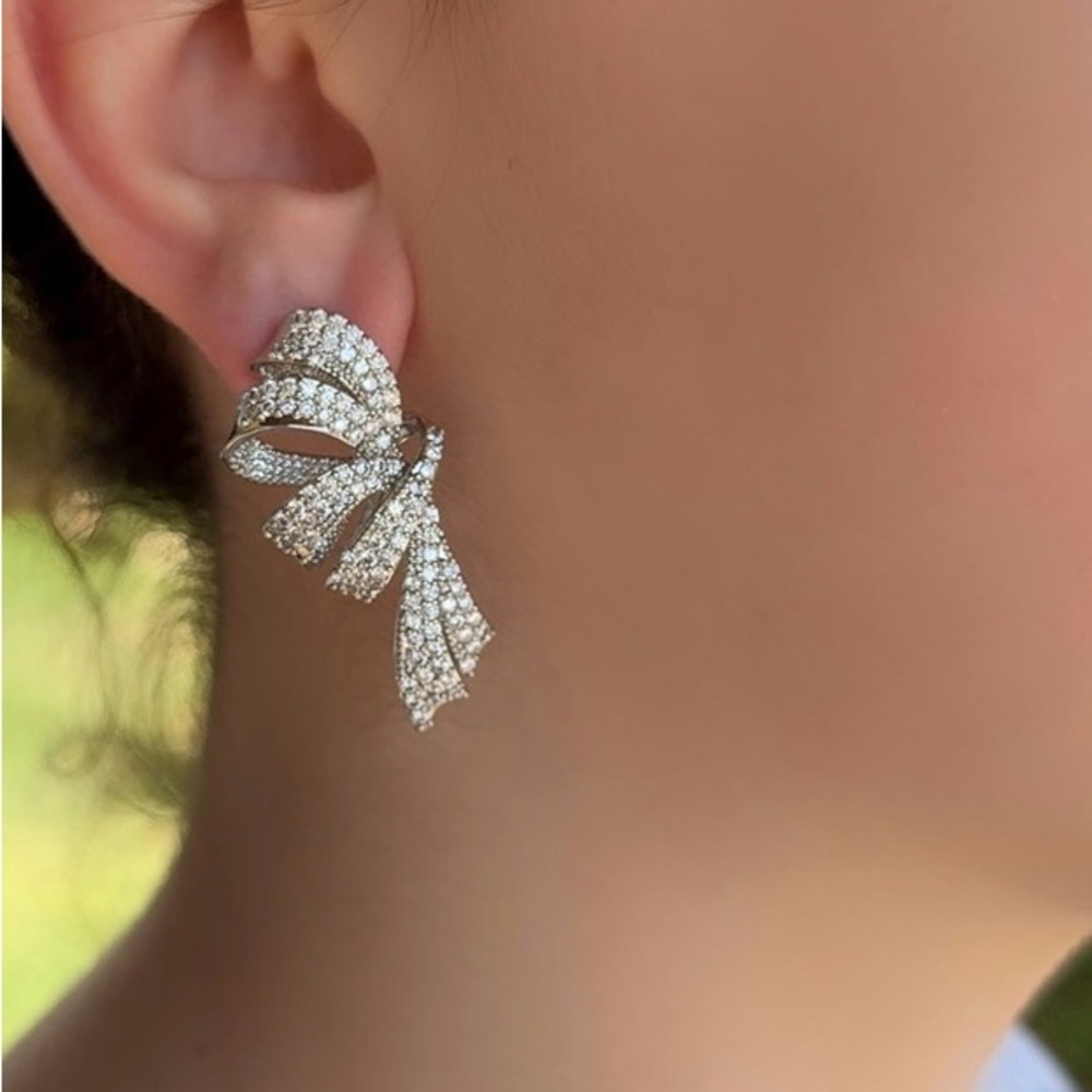 Bow Earrings | White Gold Plated | Swarovski Crystal | Women’s Bridal Jewelry